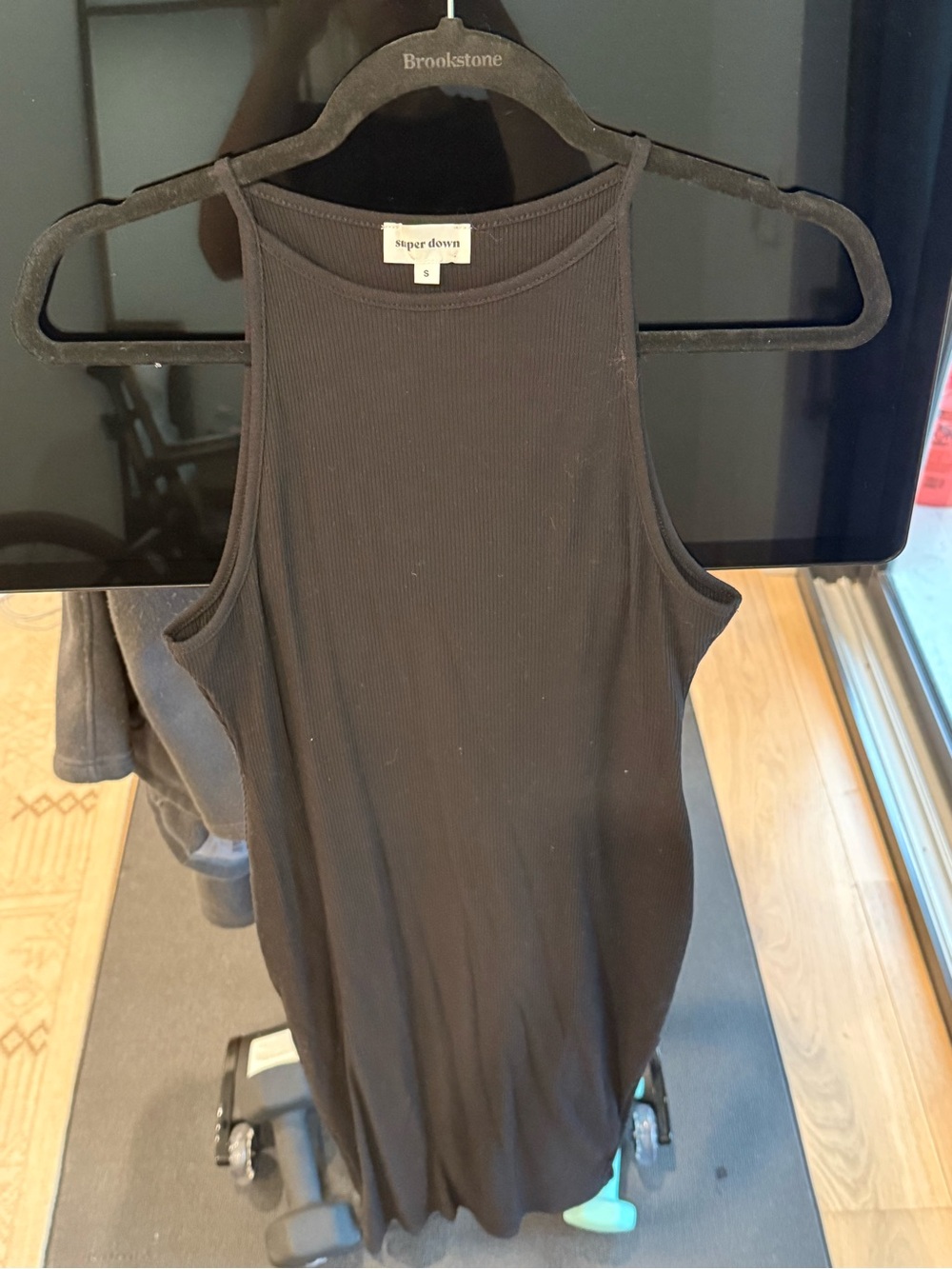 superdown Black Ribbed High-Neck Tank Dress